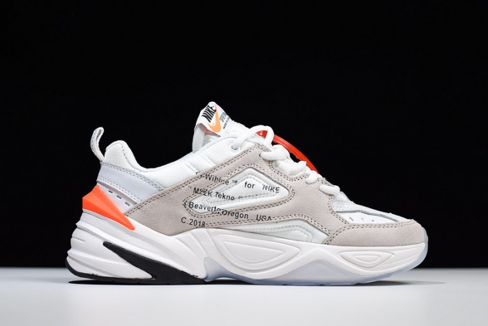 ow x nike m2k tekno white, black & team orange a03108 058