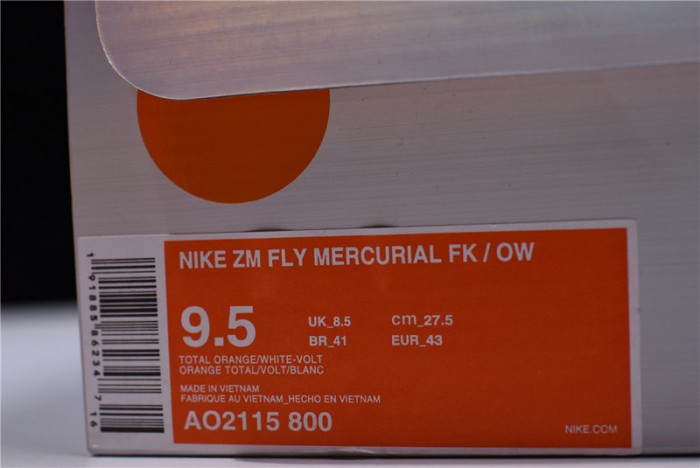 nike x ow zoom fly mercurial flyknit total orange ao2115-800