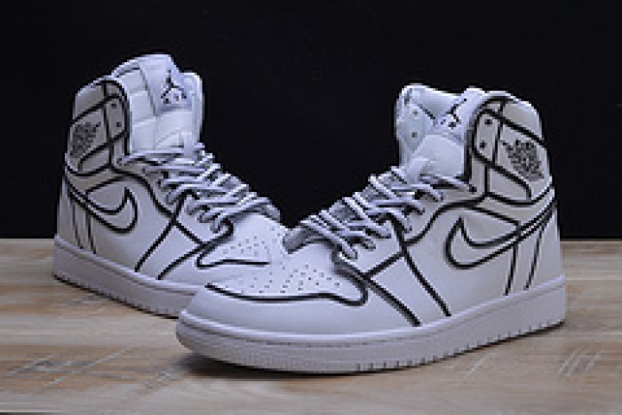 air jordan 1 retro “comic 3d pencil” white hand-painted mens aa4724-110