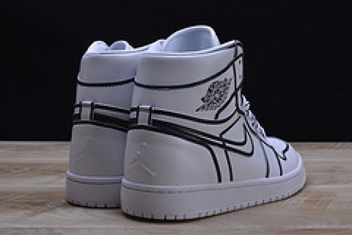 air jordan 1 retro “comic 3d pencil” white hand-painted mens aa4724-110